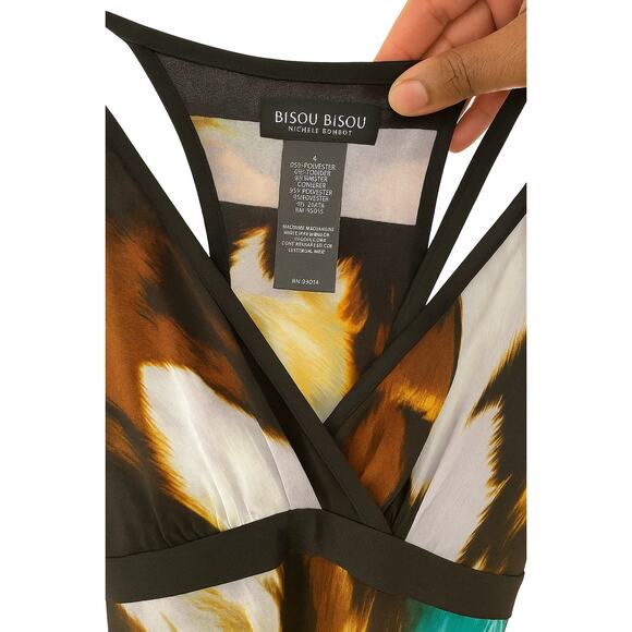Bisou Bisou Abstract Print Maxi Dress Sz 4 | Sleeveless V-Neck Spaghetti Strap - Picture 3 of 3